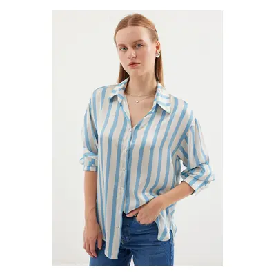 Bigdart Lightly Flowing Satin Shirt - E. Blue