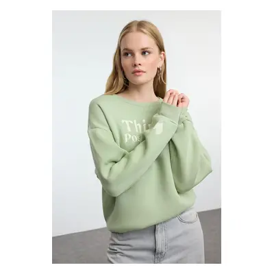 Trendyol Mint Embroidered Regular/Normal Fit Thick Inside Fleece Knitted Sweatshirt