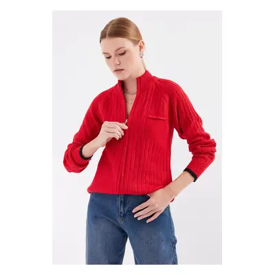 Bigdart Zippered Knitwear Cardigan - Red