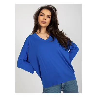 Dark blue women's basic blouse with 3/4 sleeves