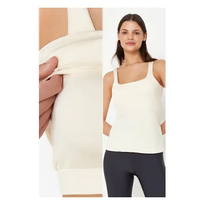 Trendyol Stone Gathering 2-Layer Sports Bra with Pad Inside Square Collar Knitted Sports Top/Blo