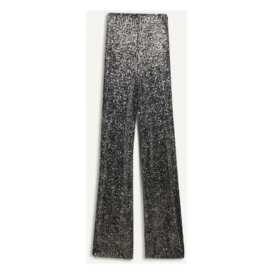 DEFACTO Flare Fit High Waist Standard Length Sequined Black Stylish Trousers