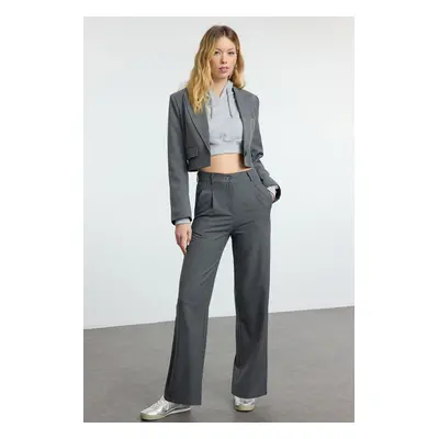 Trendyol Grey Wide Leg Pleated Woven Trousers