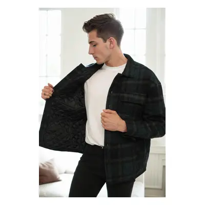 26796 Dewberry Checked Quilted Mens Jacket-GREEN-NAVY