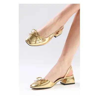 Mio Gusto Bria Gold Color Open Back Women's Low Heeled Shoes