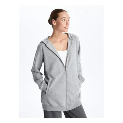 LC Waikiki Hooded Plain Long Sleeve Oversize Women's Zipper Sweatshirt