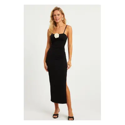 Cool & Sexy Women's Black Globe Strap Midi Dress