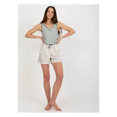 Khaki ribbed pajamas with shorts and top