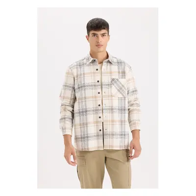 DEFACTO Regular Fit Polo Collar Plaid Flannel Long Sleeve Shirt