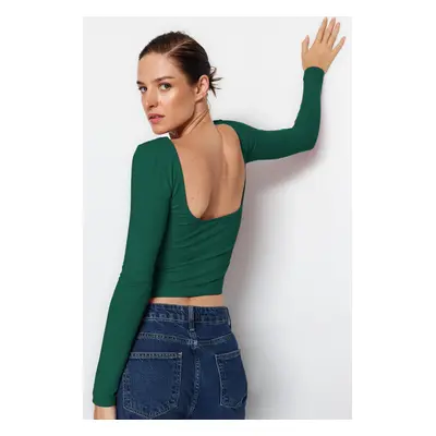 Trendyol Emerald Green Cotton Backless Fitted/Fits Body Stretch Knit Blouse