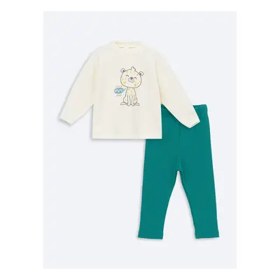 LC Waikiki Crew Neck Long Sleeve Printed Baby Boy T-Shirt and Trousers 2-Pack