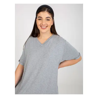 Plain gray blouse of a larger size with a V-neck