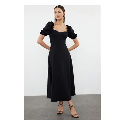 Trendyol Black A-Cut Balloon Sleeve Detailed Woven Elegant Evening Dress