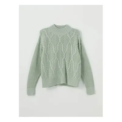 LC Waikiki LCW Vision Matte Green Crew Neck Self-Patterned Long Sleeve Women's Knitwear Sweater