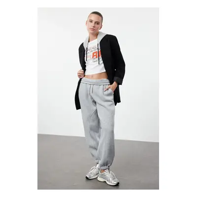 Trendyol Grey Melange Balloon Fit Thick Polar Fleece Normal Waist Knitted Sweatpants