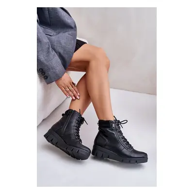 Lightweight insulated women's ankle boots with platform and wedge black Savindria