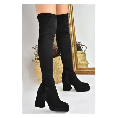 Fox Shoes Women's Black Suede Platform Heeled Boots