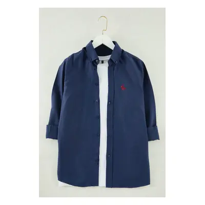 Trendyol Navy Blue Regular Fit Embroidered Detail Smart Shirt