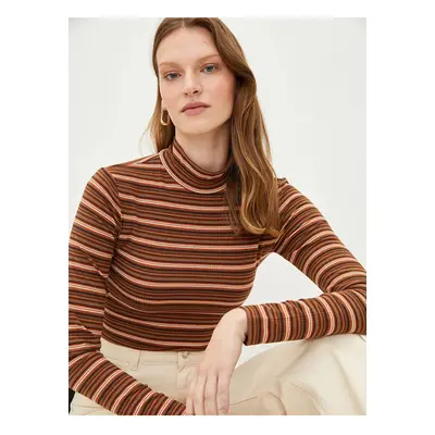 LC Waikiki High Collar Striped Long Sleeve Women's T-Shirt