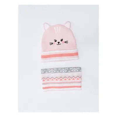 LC Waikiki Cat Embroidered Girls Knitted Beanie and Neck Warmer 2-Pack