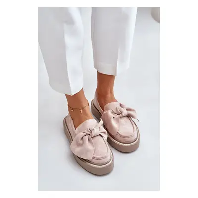 Women's platform loafers with a bow powder pink naivine