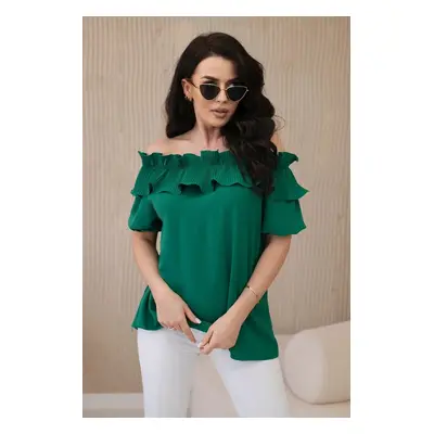 Spanish blouse with decorative ruffle in green color