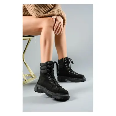 Riccon Black Suede Women's Zippered Combat Boots