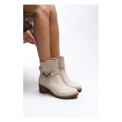 Riccon Iverolia Lock Detailed Heeled Boots Matte Beige