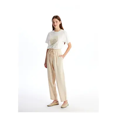 LC Waikiki Plain Linen Blend Women's Trousers with Elastic Waist