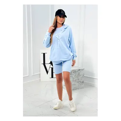 Set of 3-in-1 sweatshirt, top and short leggings blue