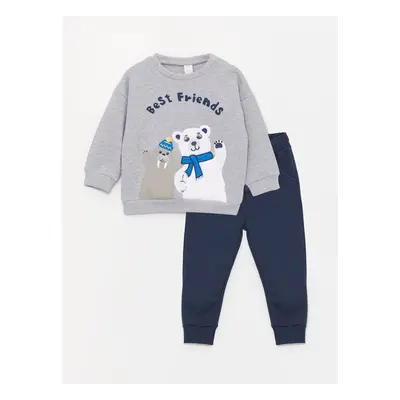 LC Waikiki Crew Neck Long Printed Baby Boy Sweatshirt and Trousers 2-Set