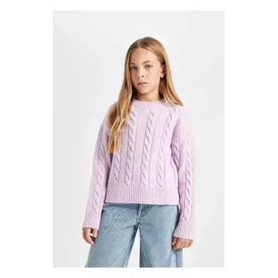 DEFACTO Girl's Crew Neck Hair Knitted Sweater