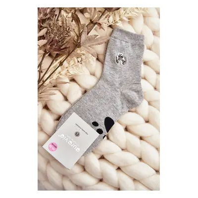 Women's cotton socks with teddy bear applique, grey