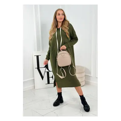 Long dress with a hood in khaki color