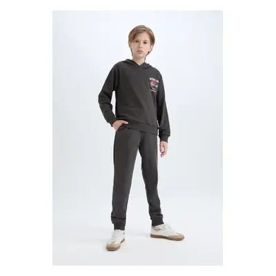 DEFACTO Boy 2-Piece Set Hooded Printed Sweatshirt Elastic Waist Tracksuit Bottoms