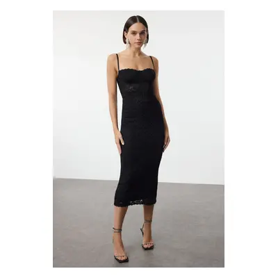 Trendyol Black Knitted Lined Lace Midi Dress