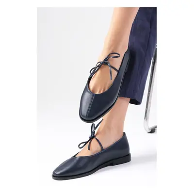 Mio Gusto Elaine Navy Blue Lace-Up Women's Ballerina Shoes