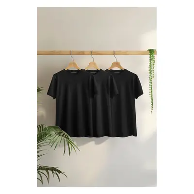 Trendyol Black 3-Pack Black Slim/Slim Cut Crew Neck Basic 100% Cotton T-Shirt