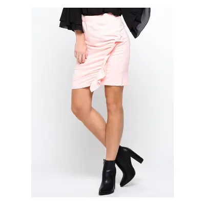 Salmon pencil skirt decorated with a frill