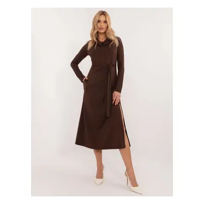 Dark brown viscose cocktail dress with belt