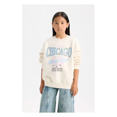 DEFACTO Girl Relax Fit Crew Neck Printed Sweatshirt