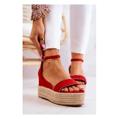 Women's wedge sandals with cubic zirconia Red Linette