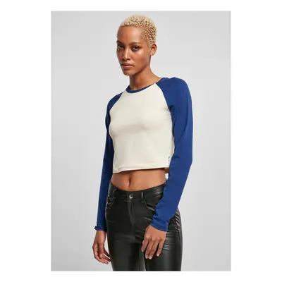 Women's Organic Cropped Retro Baseball Long Sleeves, White Sand/Space Blue