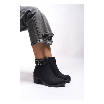 Riccon Libthana Women's Chain Detailed Heeled Boots Matte Black