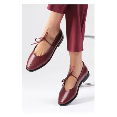 Mio Gusto Elaine Burgundy Color Lace-Up Women's Ballerina Shoes