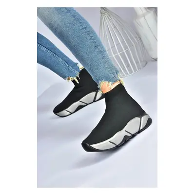 Fox Shoes Black/platinum Fabric Thick Soled Women's Sneakers