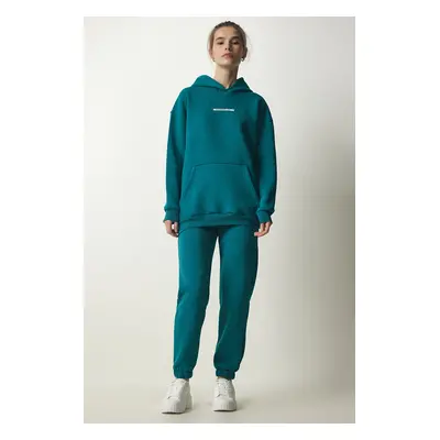 Happiness İstanbul Women's Emerald Green Raised Knitted Tracksuit