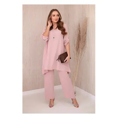 Set blouse + trousers with pendant powder pink