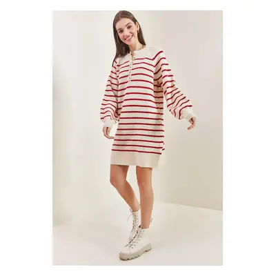 Bianco Lucci Women's Striped Buttoned Soft Knitwear Dress