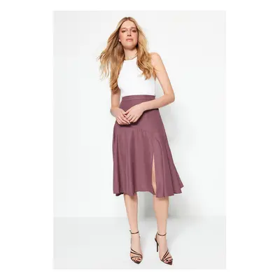 Trendyol Plum Midi Woven Skirt with a Slit Detailed